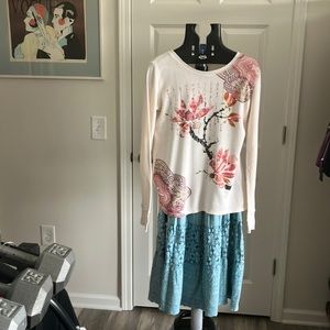 Nicole Miller hippie sky blue skirt midi/maxi lace floral size S